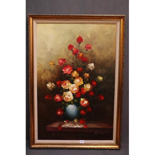 425 - ROBERT COX (American 1934-2001), still life vase of flowers, oil on canvas, signed lower right, 90cm... 