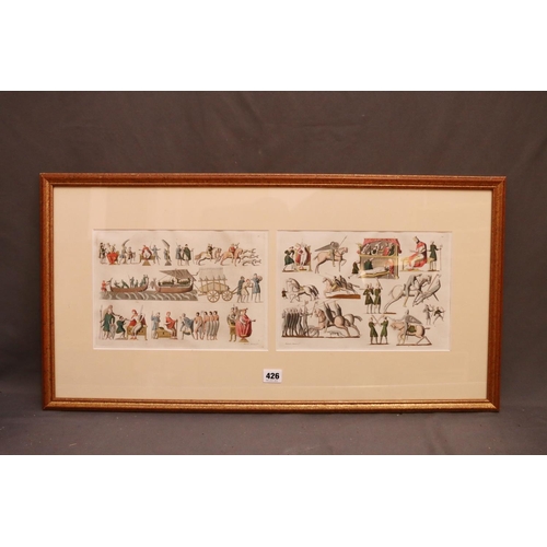 426 - Medieval scenes, a framed duo of coloured prints, published by Bramati e Raineri, frame size 40cm x ... 