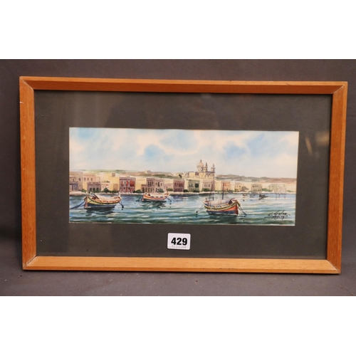 429 - CARMELO GALEA (Maltese), view of Malta, watercolour, signed lower right, 13cm x 31cm, frame 26cm x 4... 