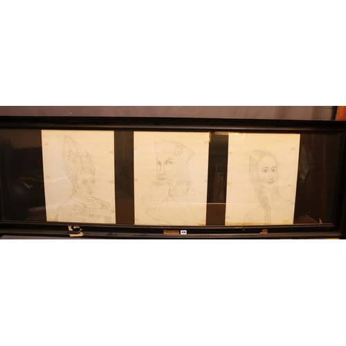 436 - 20TH CENTURY SCHOOL, triptych of portraits to include a cardinal, pencil drawings, each sheet 50cm x... 