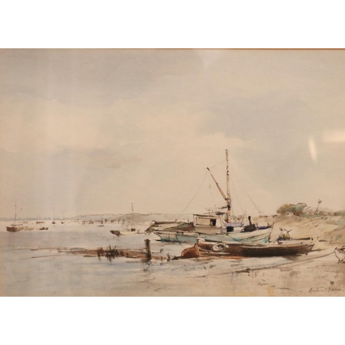 439 - ARTHUR E DAVIES RBA RCA (British 1893-1988), The Ore Estuary Orford Ness, watercolour, 29cm x 40cm, ... 