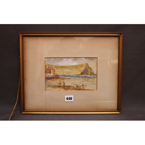 446 - 19TH CENTURY SCHOOL, inlet to a bay, watercolour, unsigned, 12cm x 19cm.