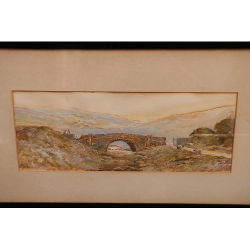 448 - G S FRENCH, a pair of Highland landscape scenes, gouache, signed, 15cm x 40cm. (2)