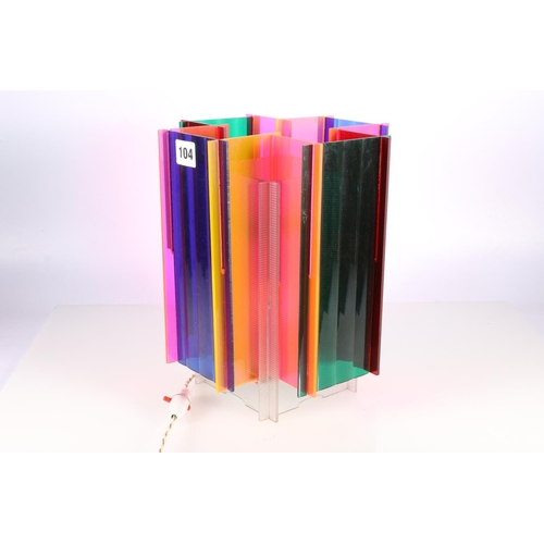 104 - Stylish lamp constructed from coloured sheets of perspex, 27cm.