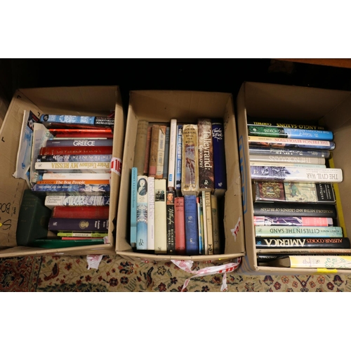 152 - Three boxes containing books to include history books, also The Wreckers of Sable Island, Frenchman'... 