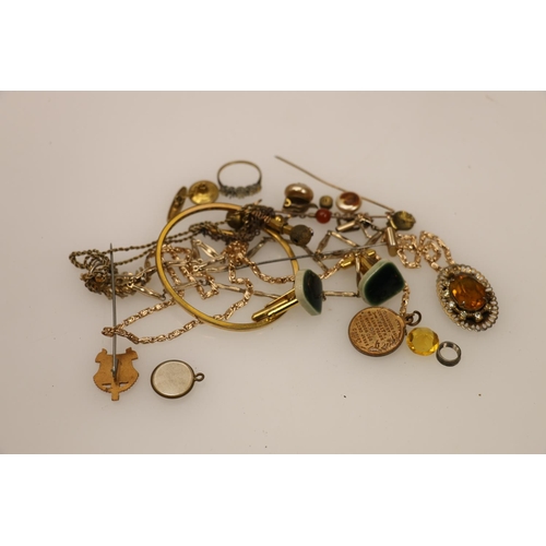 465 - Group of gilt metal items including ring, necklace, cufflinks etc.