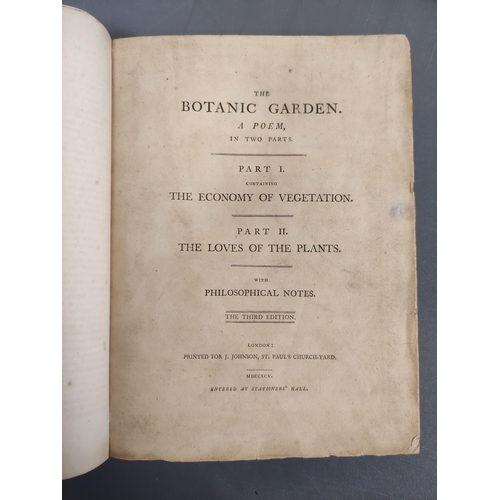 52 - (DARWIN ERASMUS).  The Botanic Garden, A Poem. 2 vols. Eng. frontis & plates. Qtr. green morocco... 