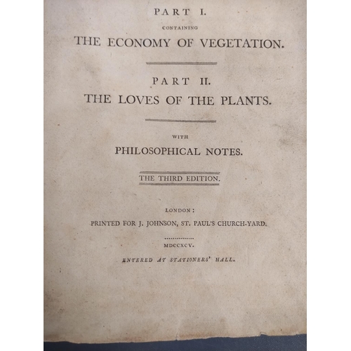 52 - (DARWIN ERASMUS).  The Botanic Garden, A Poem. 2 vols. Eng. frontis & plates. Qtr. green morocco... 