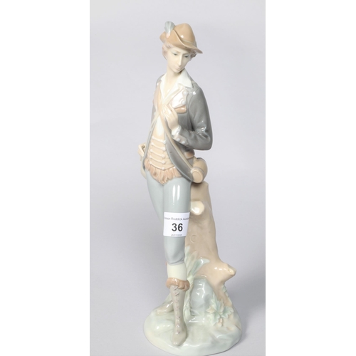 36 - Lladro porcelain figure of a Huntsman; marks to base; 30cm high