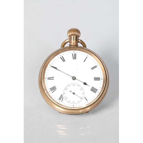 70 - 19th / 20th century gold plated gentlemen's pocketwatch; white dial with black painted Roman numeral... 