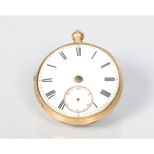 83 - 18 carat yellow gold open face pocket watch; white enameled dial with black Roman numerals; 69g gros... 