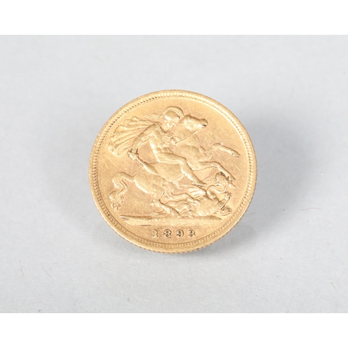 87 - Late Victorian half Sovereign; dated 1893