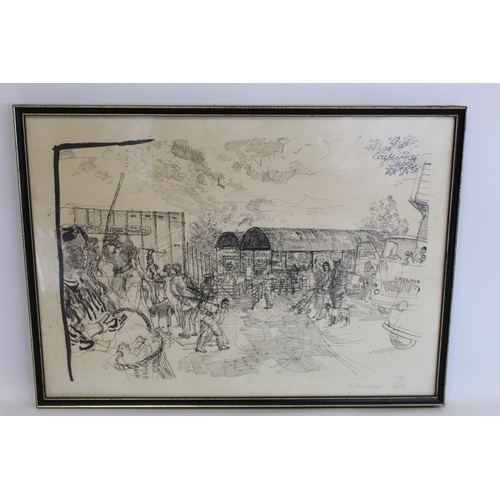 177 - Sale day at the Livestock Auction Mart, limited edition monochrome print by John Ward, no. 174/200, ... 