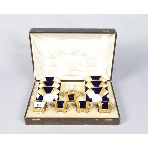 172 - Rosenthal Art Deco gilt and blue boxed coffee set; (one cup missing)