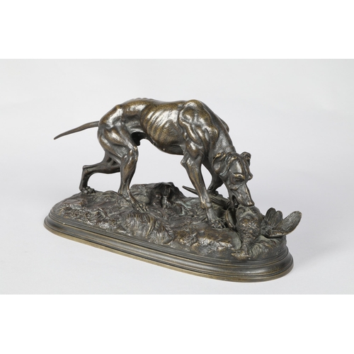 211 - Jules Moigniez (1835 - 1894; French); Dog with Pheasant in its mouth; raised on oval base; bearing s... 