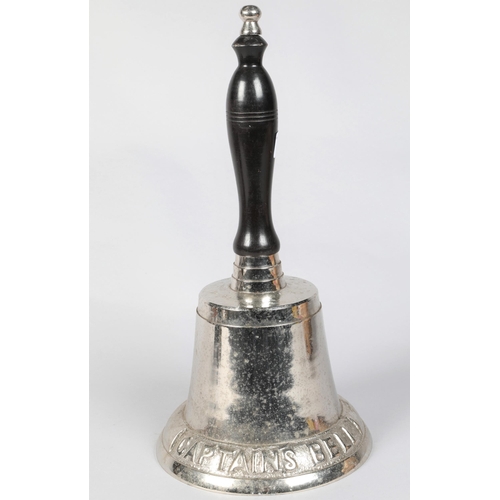 270 - Chrome plated and turned wooden handle Captains Bell; 39cm high