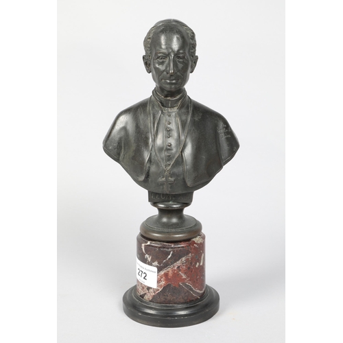 272 - 19th / early 20th century cast bronze bust of Leone XIII raised on marble base; 28cm high