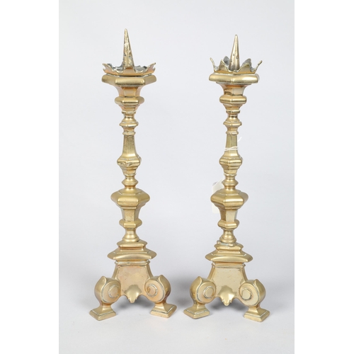 273 - Pair of 20th century brass Italian style pricket candlesticks; 34cm high