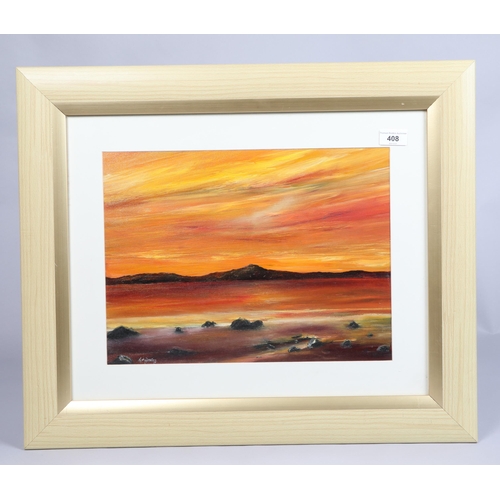 408 - Tim McDonald; (Contemporary); Island Sunset; oil on board; signed and framed; 53cm x 64cm