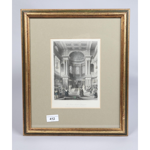 412 - Great Jewish Synagogue; drawn by T.H. Shepherd and etched by H. Melville; coloured print; framed; 40... 