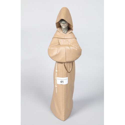 41 - Lladro porcelain figure of Standing Monk; 35cm high