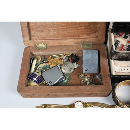 331 - Quantity of costume jewellery and watches with zippo lighter and badges 