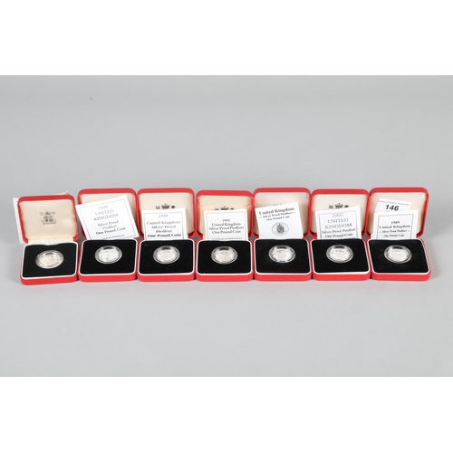 125 - Seven cased limited edition silver coins comprising 1989 One Pound Piedfort coin; 1993 One Pound Pie... 