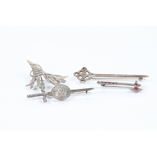 115 - Hallmarked silver Celtic design bar brooch; 10.1g gorss weight; together with three other brooches