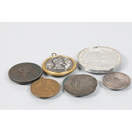 122 - Small quantity of coins and medals to include a 1911 Glasgow Scottish Exhibition medal; 1937 Edward ... 