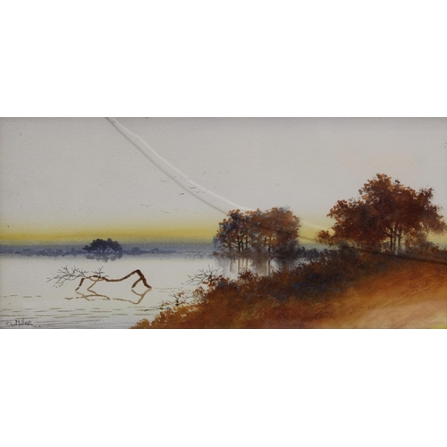 180 - G. Miller (Late 19th/Early 20th Century British School), Sunset lake scenes - a pair, watercolour, e... 