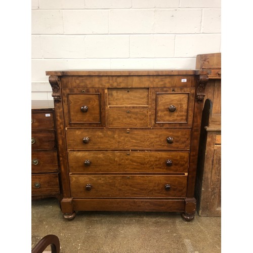 620 - Late Victorian mahogany Scottish style chest of drawers; raised on turned bun feet; 125cm wide