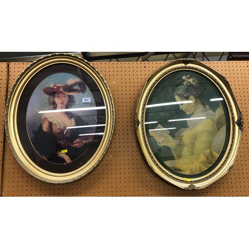 451 - Two portraits, prints, in oval gilt frame, 47 x 57 cm  including frames (2)