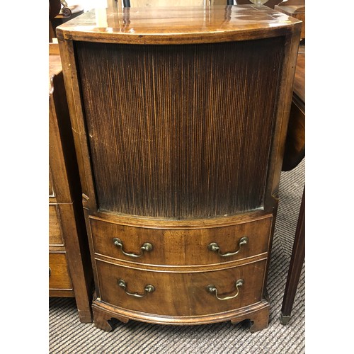 535 - George III mahogany tambour fronted cabinet; raised above two drawers; on shaped bracket feet; 53cm ... 