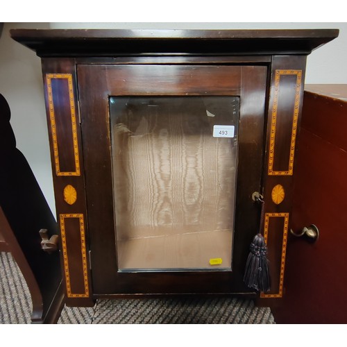 493 - Victorian inlaid mahogany wall mounted cabinet