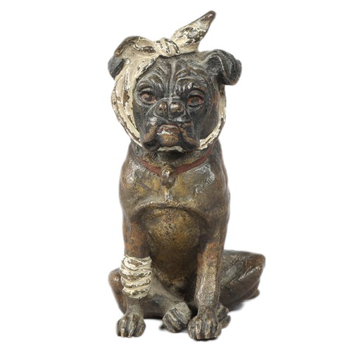 19th / 20th century cold painted bronze model of a seated bull dog; 8.5cm high