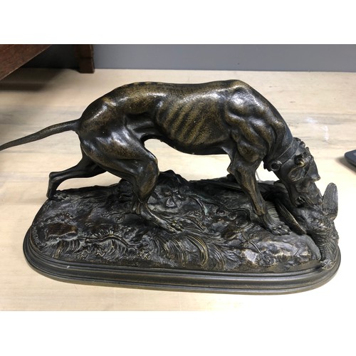 211 - Jules Moigniez (1835 - 1894; French); Dog with Pheasant in its mouth; raised on oval base; bearing s... 