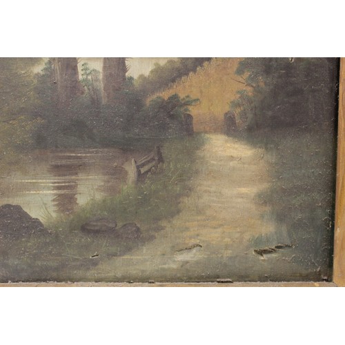 182 - Victorian/Edwardian School, Riverscape, oil on canvas (a/f), 79cm x 45cm.