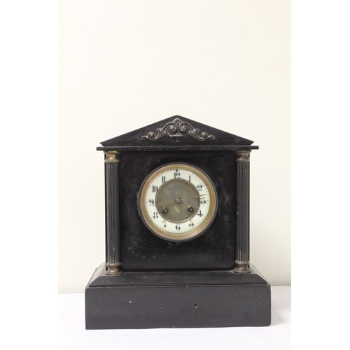 184 - Victorian black slate mantel clock, 31cm high.