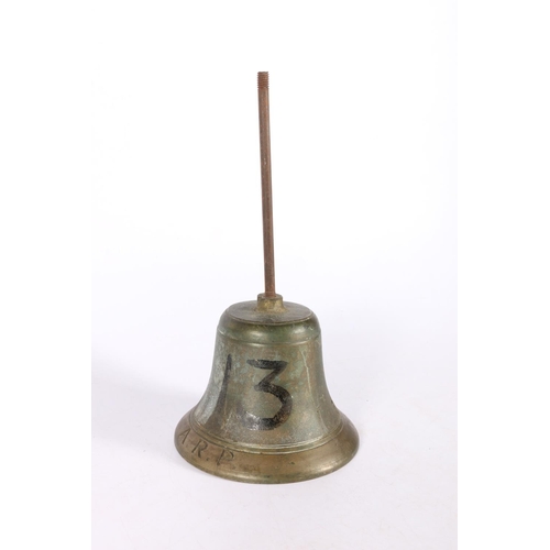 61 - Brass A R P bell, lacking handle.