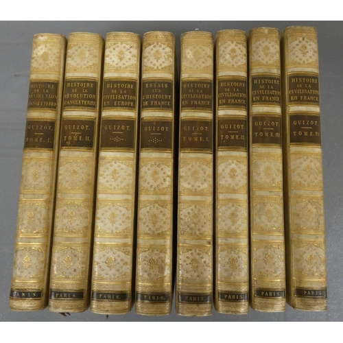 GUIZOT M. Historical Works, French Text. 8 vols. Uniform vellum, gilt ...