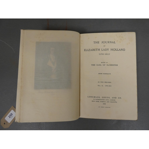 250 - HOLLAND LADY ELIZABETH.  The Journal. 2 vols. Port. illus. Nice green half morocco by Foyl... 