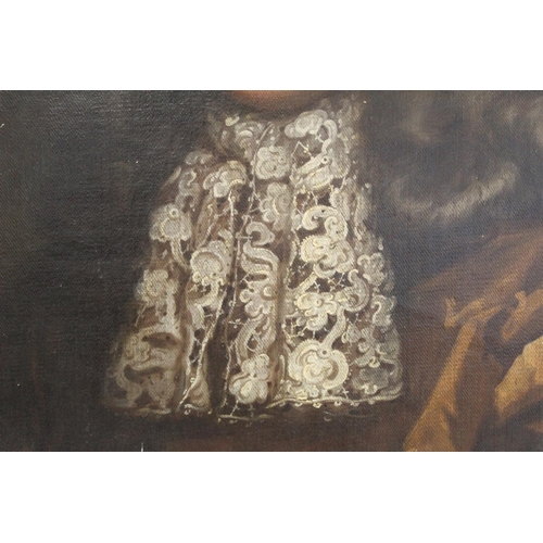 214 - Manner of John Riley.Portrait of a late 17th century aristocratic gentleman with wig and lace jabot,... 