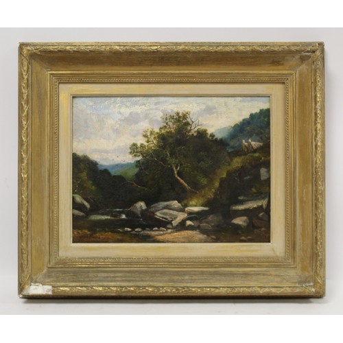 203 - J. Milne Donald (Scottish 19th Century).Rocky Stream.Oil on canvas.29cm x 39.5cm. Signed, dated 1875... 