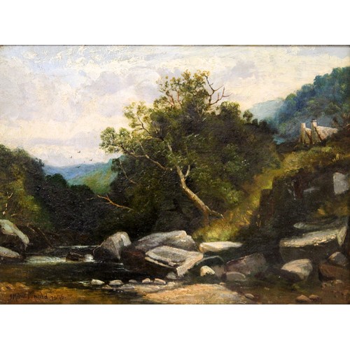 203 - J. Milne Donald (Scottish 19th Century).Rocky Stream.Oil on canvas.29cm x 39.5cm. Signed, dated 1875... 