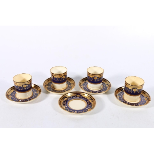 46 - Four early Minton blue and gilt decorated coffee cans and five matching saucers.