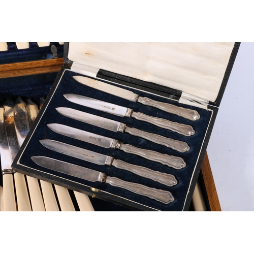 47 - Cased set of silver-handled knives, and a part canteen of cutlery.