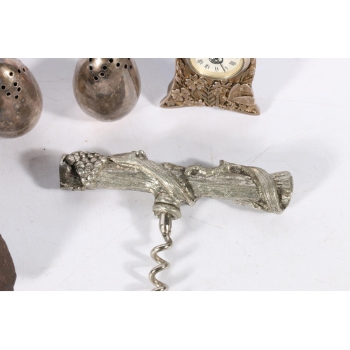 54 - Novelty metal mouse, a corkscrew in the form of a grapevine, white metal salt and pepper, a miniatur... 