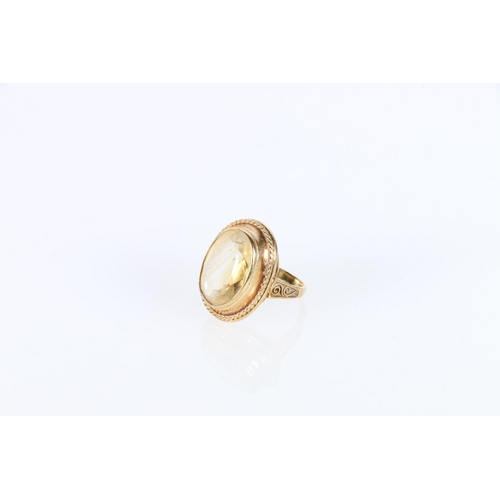 593 - 14K gold cocktail ring with single citrine stone, Netherlands hallmark, size J, 5.2g