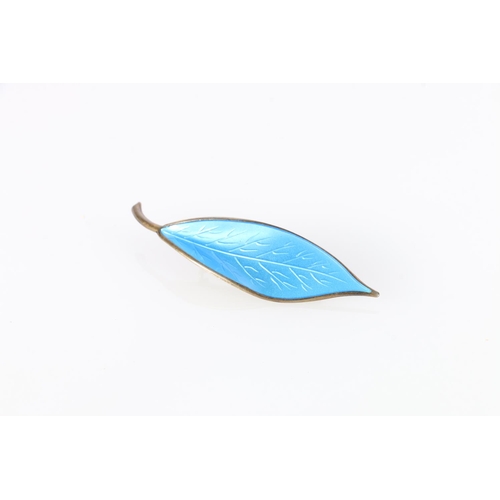 596 - Norwegian silver enamel brooch in the form of a leaf by David Andersen, 8cm.