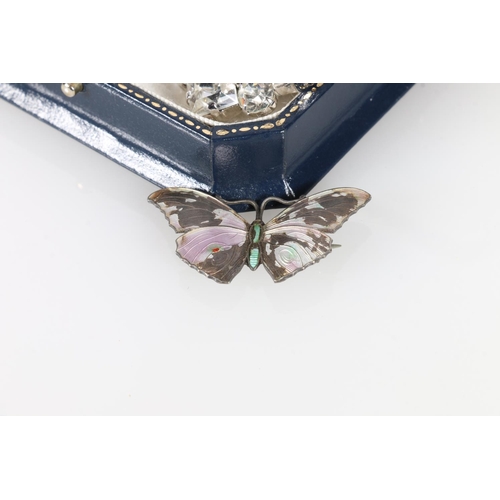 597 - George V enamelled silver butterfly brooch by J Aitkin & Son, Birmingham 1916, also pair of Adri... 